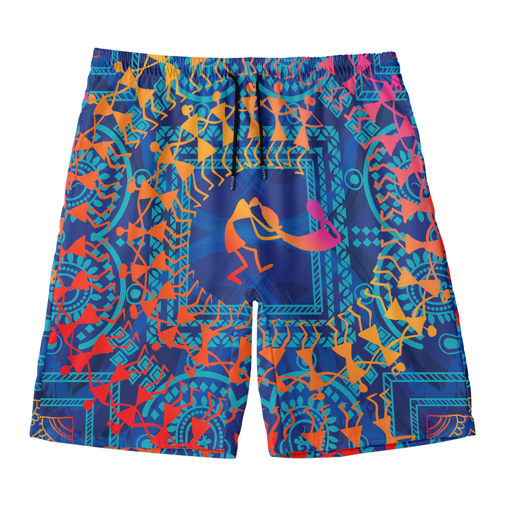 Ancient Indian Warli Tribal Print Men's Swim Trunks