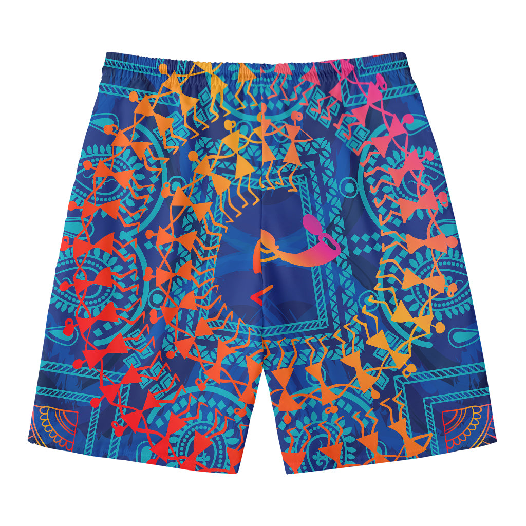 Ancient Indian Warli Tribal Print Men's Swim Trunks