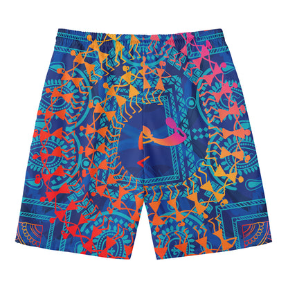 Ancient Indian Warli Tribal Print Men's Swim Trunks