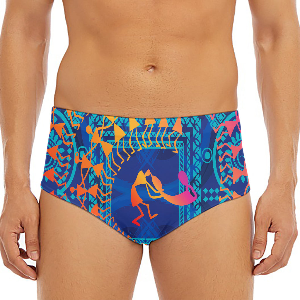 Ancient Indian Warli Tribal Print Men's Triangle Swim Briefs