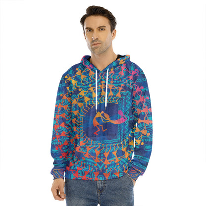 Ancient Indian Warli Tribal Print Men's Velvet Pullover Hoodie