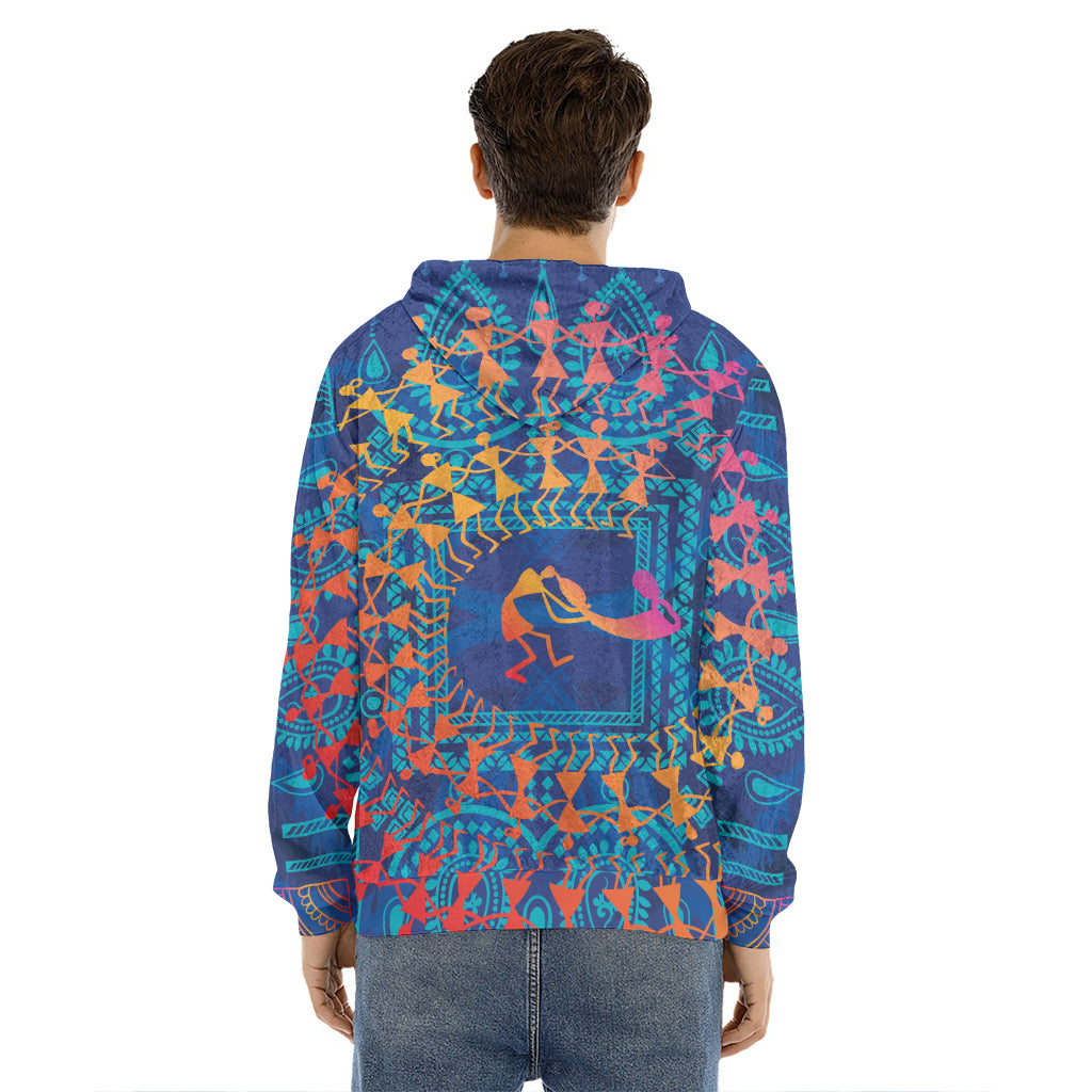 Ancient Indian Warli Tribal Print Men's Velvet Pullover Hoodie