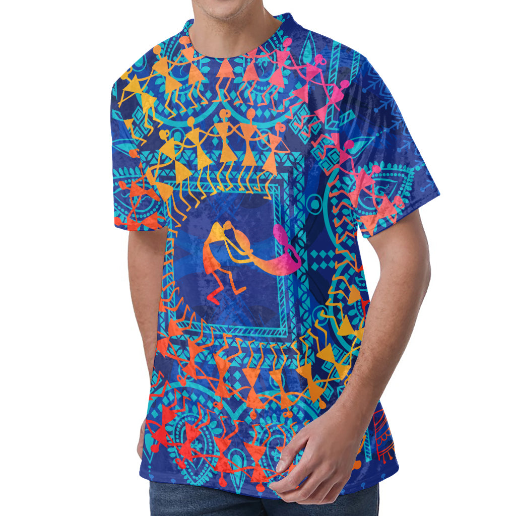 Ancient Indian Warli Tribal Print Men's Velvet T-Shirt