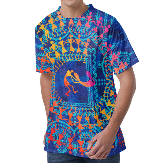 Ancient Indian Warli Tribal Print Men's Velvet T-Shirt