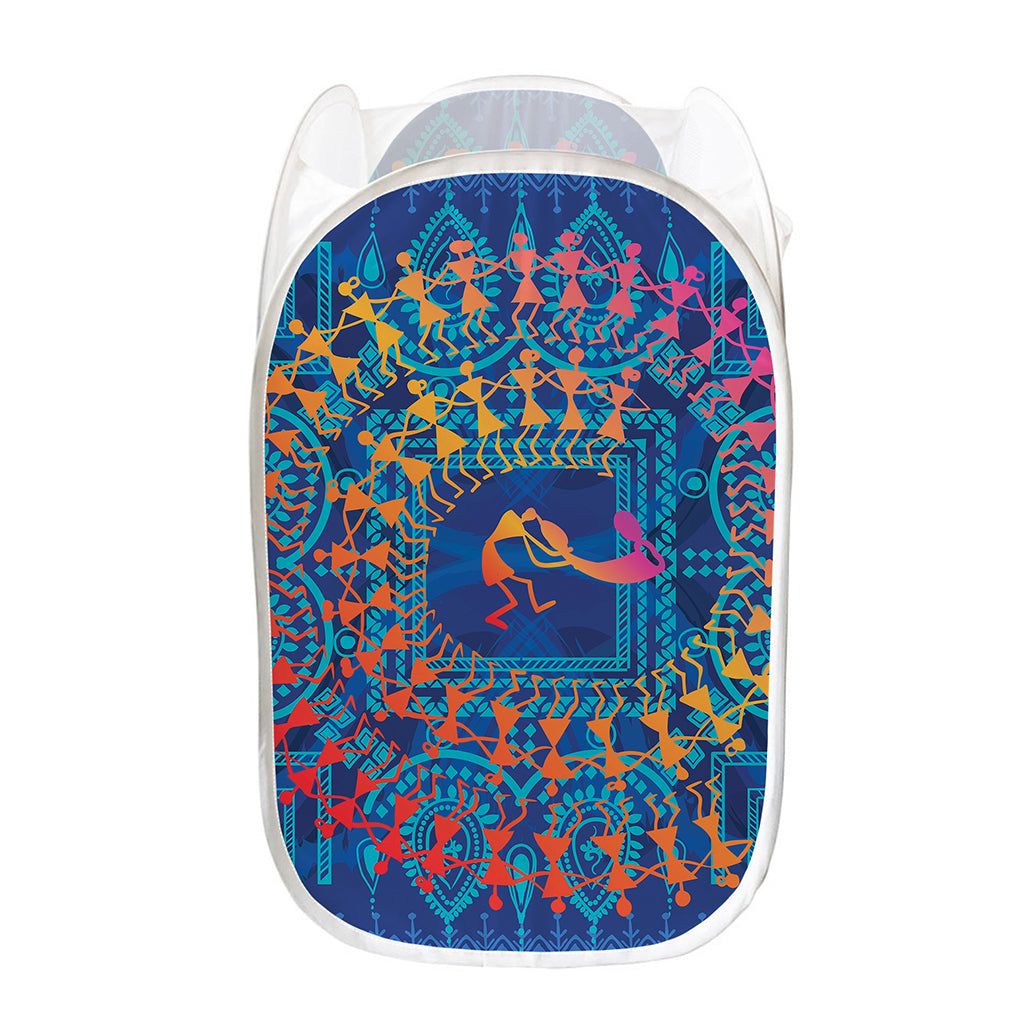 Ancient Indian Warli Tribal Print Mesh Laundry Hamper