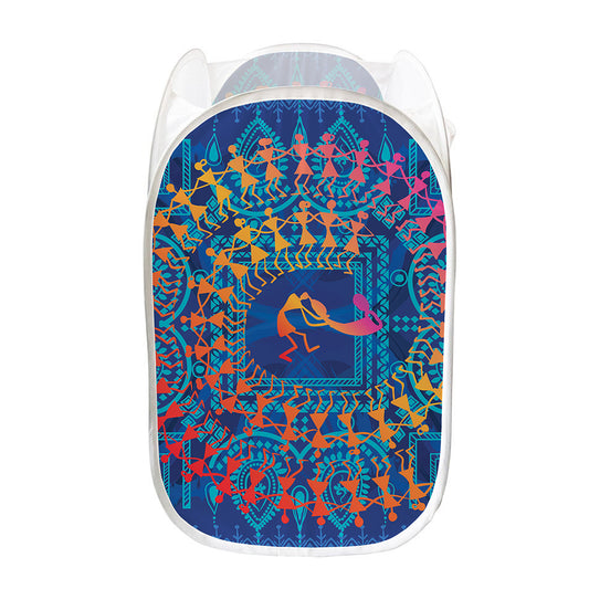 Ancient Indian Warli Tribal Print Mesh Laundry Hamper