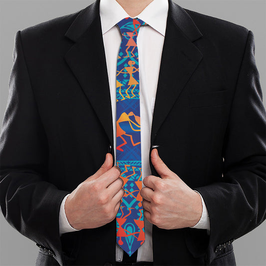 Ancient Indian Warli Tribal Print Necktie
