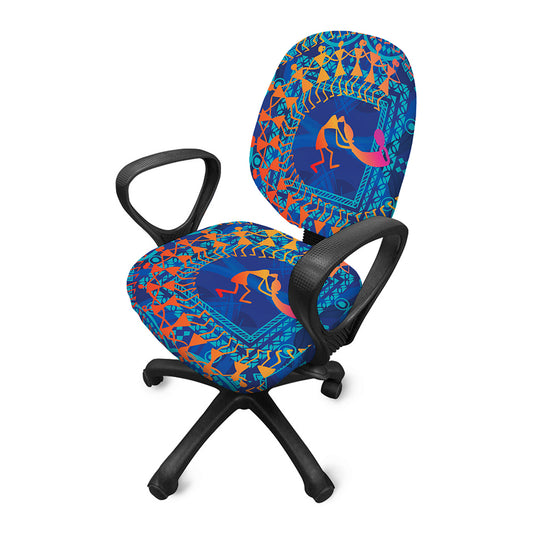 Ancient Indian Warli Tribal Print Office Chair Cover