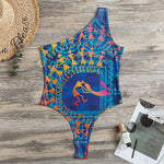 Ancient Indian Warli Tribal Print One Shoulder Bodysuit