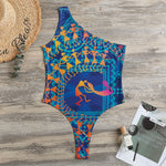 Ancient Indian Warli Tribal Print One Shoulder Bodysuit