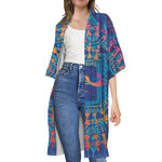 Ancient Indian Warli Tribal Print Open Front Beach Cover Up