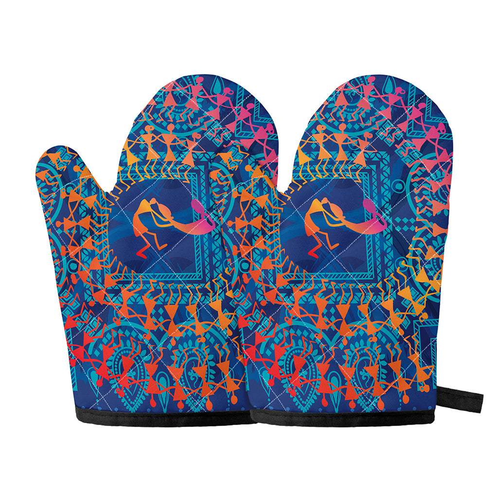Ancient Indian Warli Tribal Print Oven Mitts