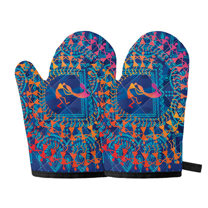Ancient Indian Warli Tribal Print Oven Mitts