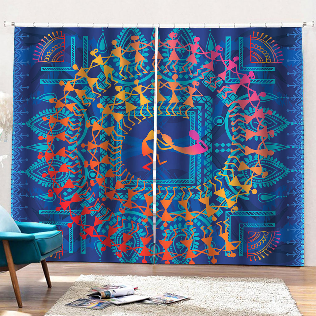 Ancient Indian Warli Tribal Print Pencil Pleat Curtains