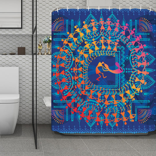 Ancient Indian Warli Tribal Print Polyester Shower Curtain