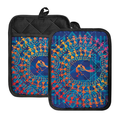 Ancient Indian Warli Tribal Print Pot Holders With Pocket