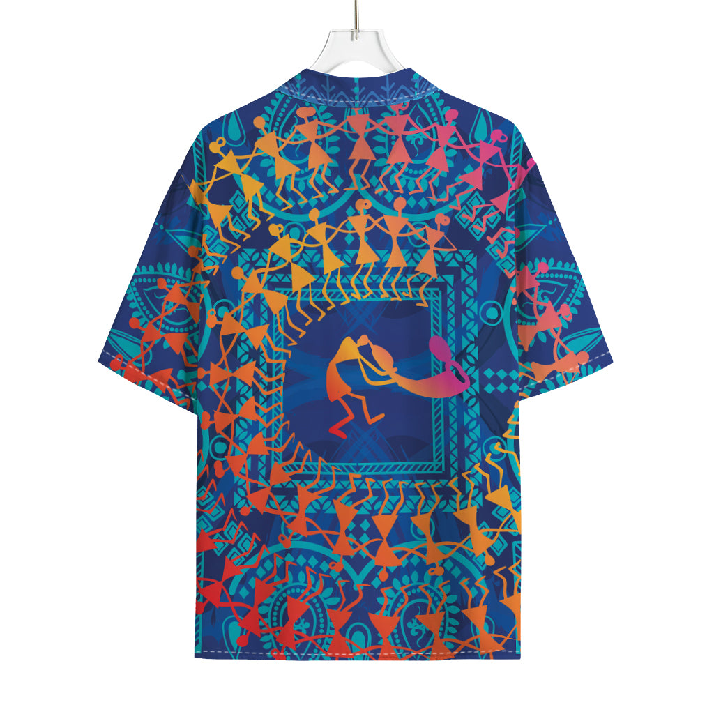 Ancient Indian Warli Tribal Print Rayon Hawaiian Shirt