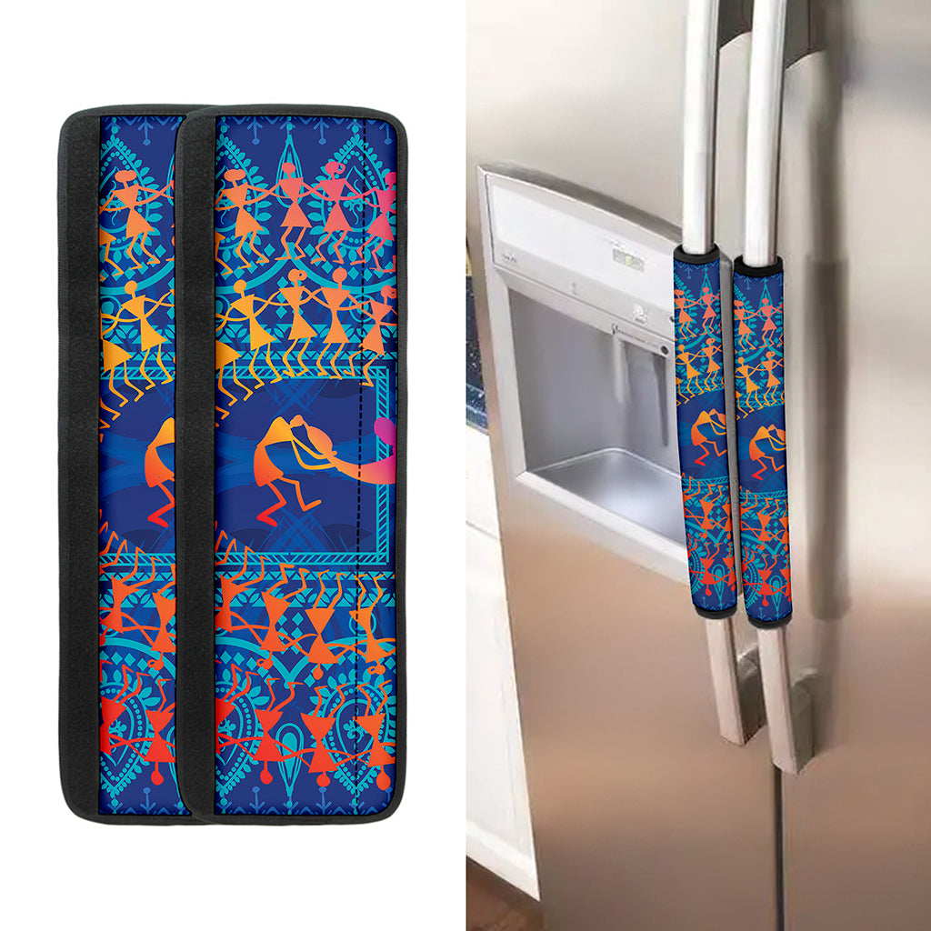 Ancient Indian Warli Tribal Print Refrigerator Handle Covers