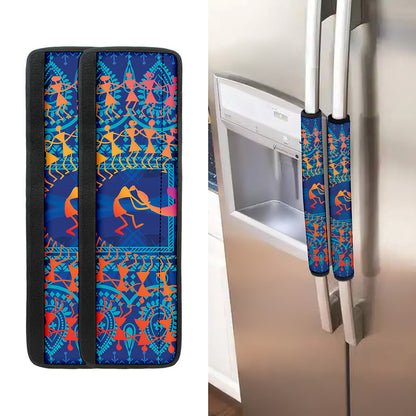 Ancient Indian Warli Tribal Print Refrigerator Handle Covers