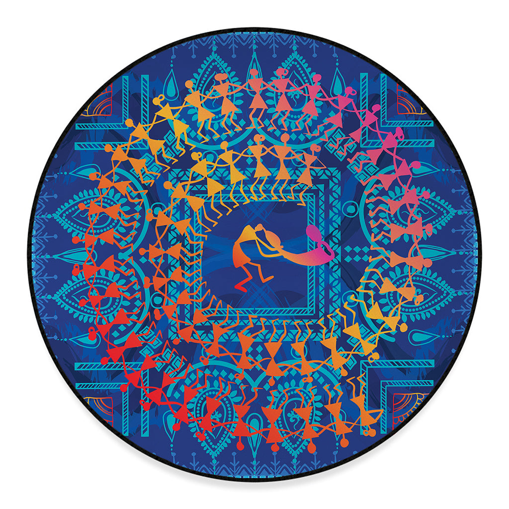 Ancient Indian Warli Tribal Print Round Floor Mat