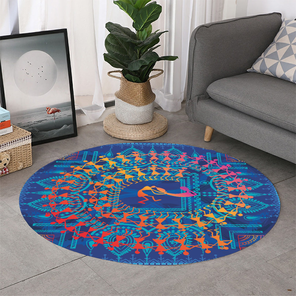 Ancient Indian Warli Tribal Print Round Rug