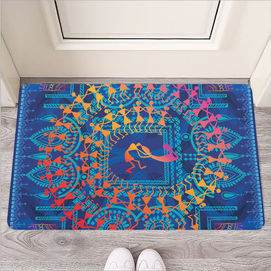 Ancient Indian Warli Tribal Print Rubber Doormat