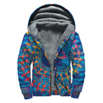 Ancient Indian Warli Tribal Print Sherpa Lined Zip Up Hoodie