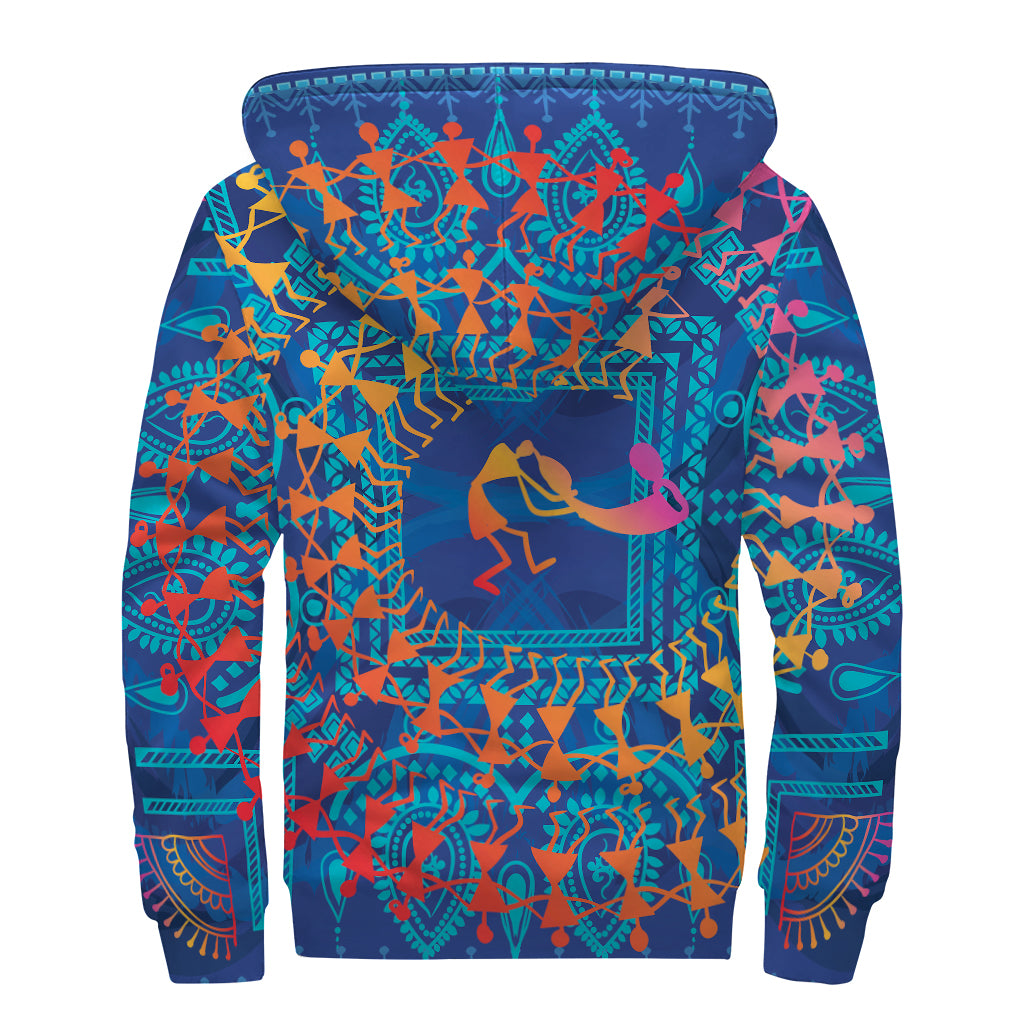 Ancient Indian Warli Tribal Print Sherpa Lined Zip Up Hoodie
