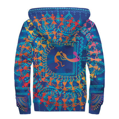 Ancient Indian Warli Tribal Print Sherpa Lined Zip Up Hoodie