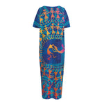 Ancient Indian Warli Tribal Print Short Sleeve Long Nightdress