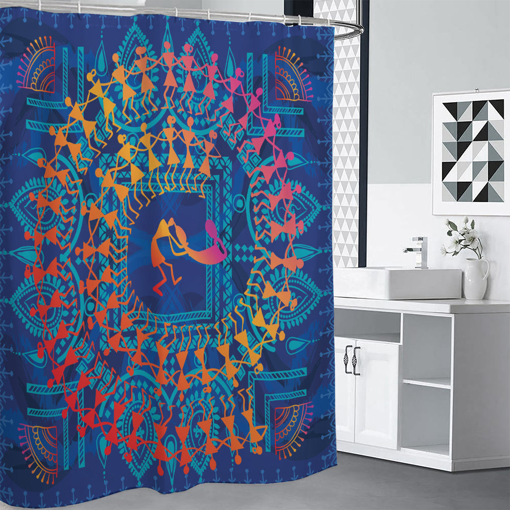Ancient Indian Warli Tribal Print Shower Curtain