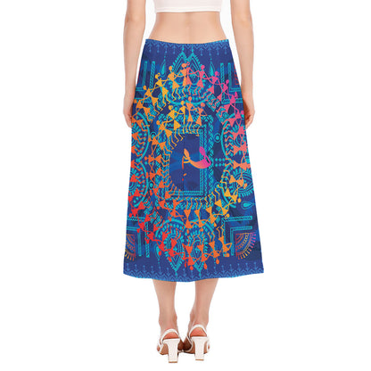 Ancient Indian Warli Tribal Print Side Slit Midi Skirt
