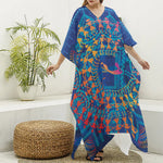 Ancient Indian Warli Tribal Print Silk V-Neck Kaftan Dress