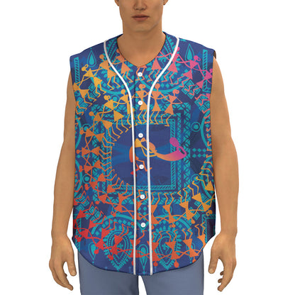 Ancient Indian Warli Tribal Print Sleeveless Baseball Jersey