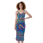 Ancient Indian Warli Tribal Print Slim Fit Midi Cami Dress