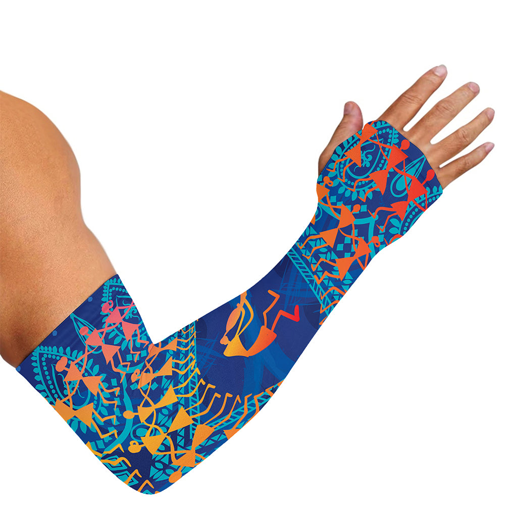Ancient Indian Warli Tribal Print Sun Protection Arm Sleeves