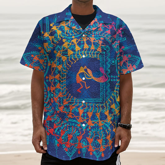 Ancient Indian Warli Tribal Print Textured Short Sleeve Shirt
