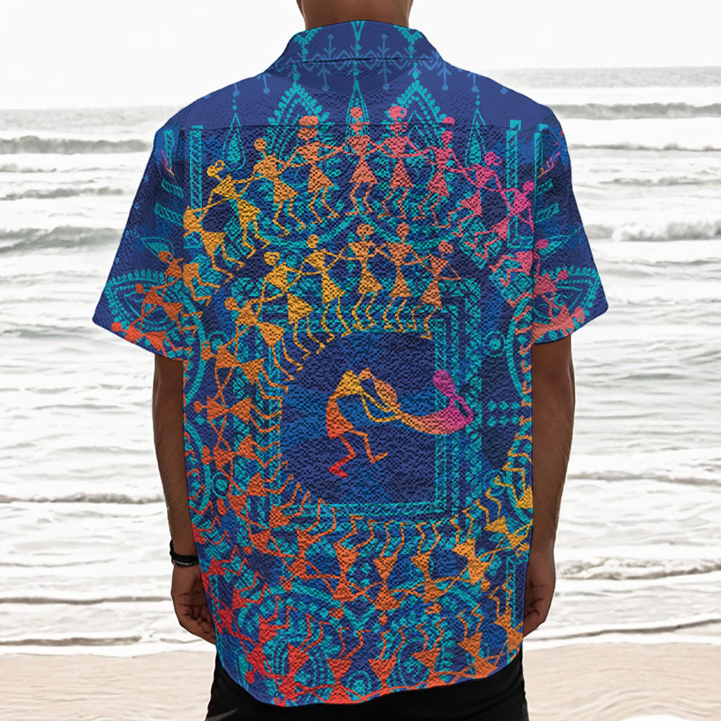 Ancient Indian Warli Tribal Print Textured Short Sleeve Shirt