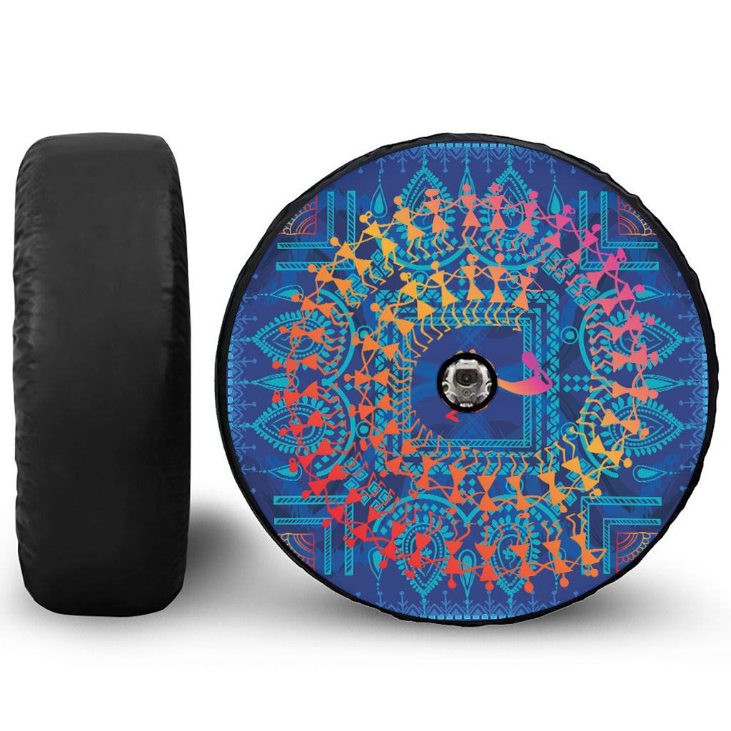 Ancient Indian Warli Tribal Print Tire Cover With Camera Hole