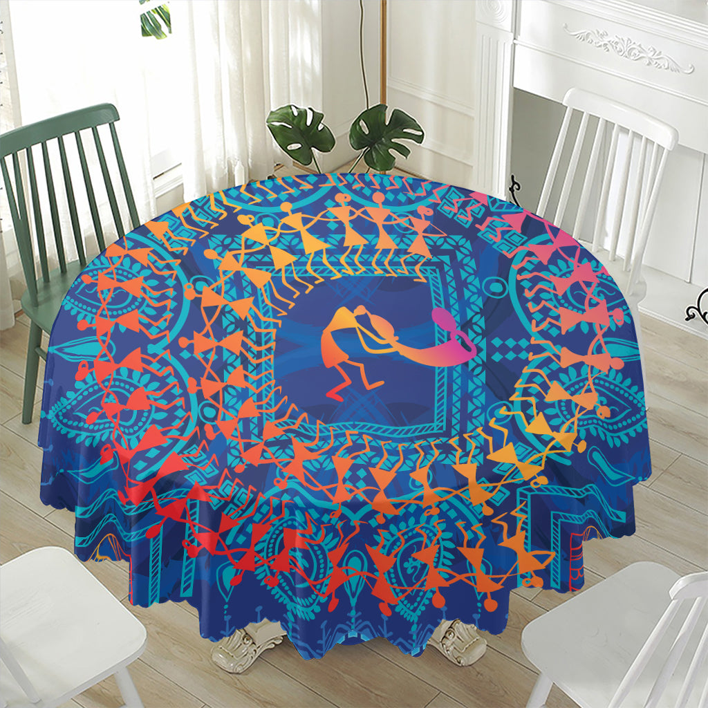 Ancient Indian Warli Tribal Print Waterproof Round Tablecloth