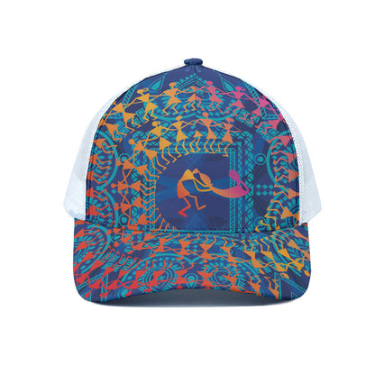 Ancient Indian Warli Tribal Print White Mesh Trucker Cap