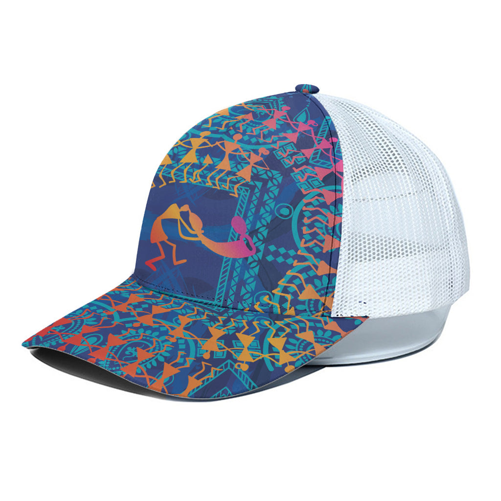 Ancient Indian Warli Tribal Print White Mesh Trucker Cap