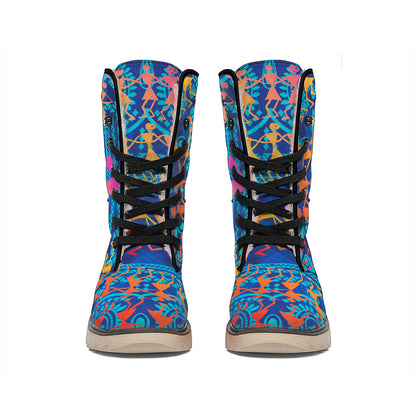 Ancient Indian Warli Tribal Print Winter Boots