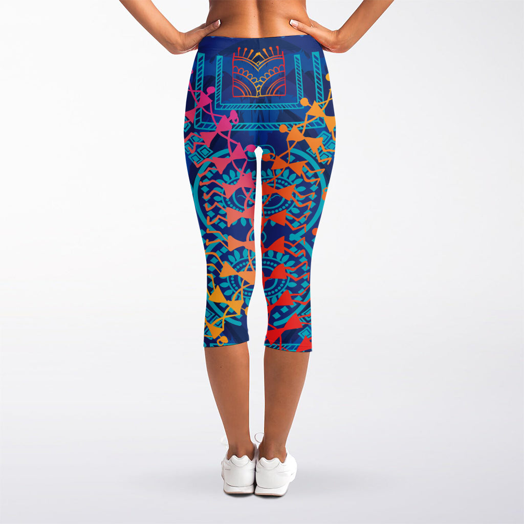 Ancient Indian Warli Tribal Print Women's Capri Leggings