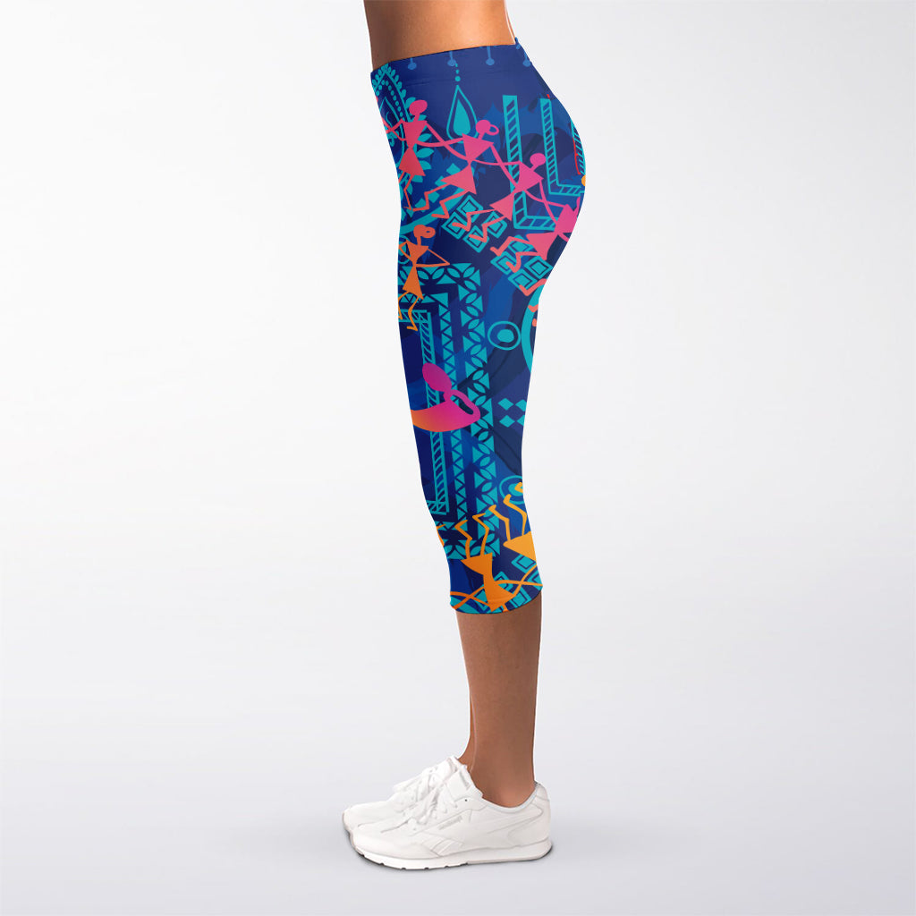 Ancient Indian Warli Tribal Print Women's Capri Leggings