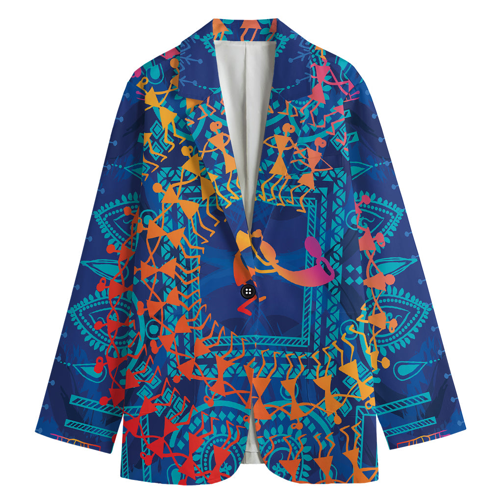 Ancient Indian Warli Tribal Print Women's Cotton Blazer
