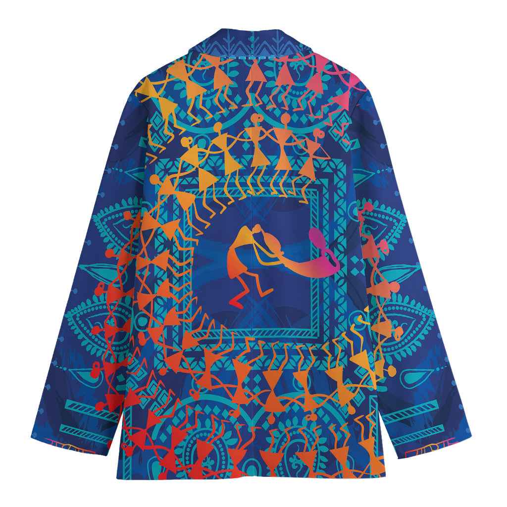 Ancient Indian Warli Tribal Print Women's Cotton Blazer