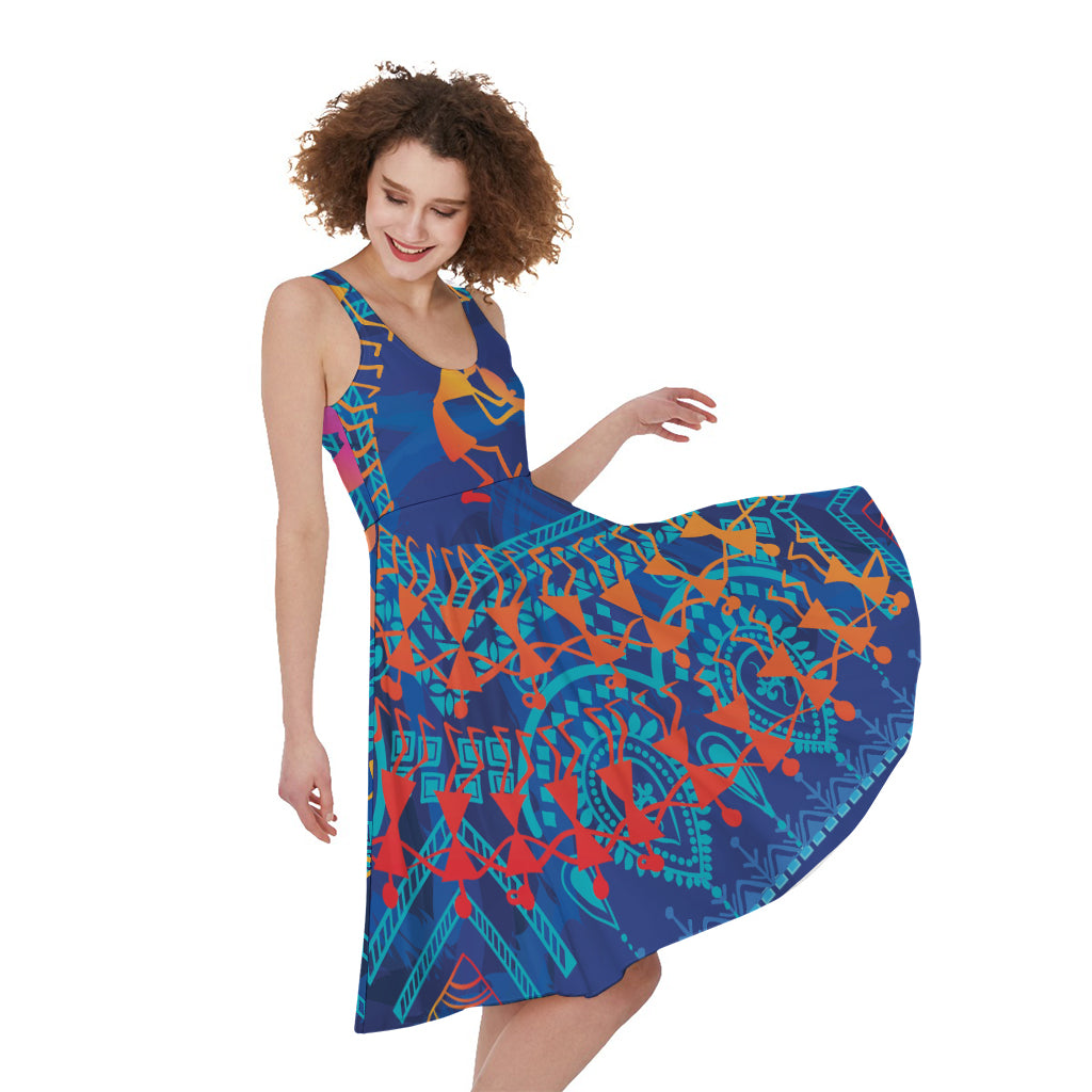 Ancient Indian Warli Tribal Print Women's Sleeveless Dress