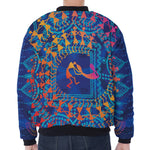 Ancient Indian Warli Tribal Print Zip Sleeve Bomber Jacket