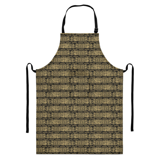 Ancient Maya Pattern Print Bib Apron With Pocket